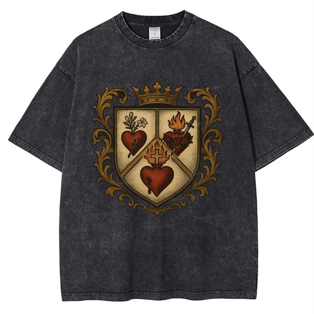 Sacred Heart Immaculate Heart of Mary Chaste Heart of Joseph Snowflake Vintage Cotton T-Shirt