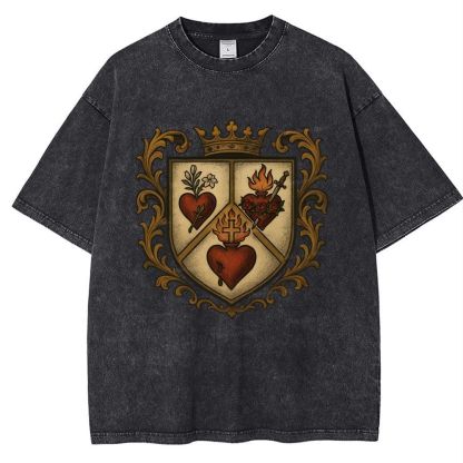 Sacred Heart Immaculate Heart of Mary Chaste Heart of Joseph Snowflake Vintage Cotton T-Shirt