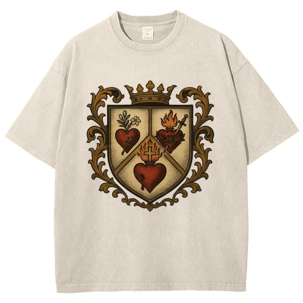 Sacred Heart Immaculate Heart of Mary Chaste Heart of Joseph Snowflake Vintage Cotton T-Shirt