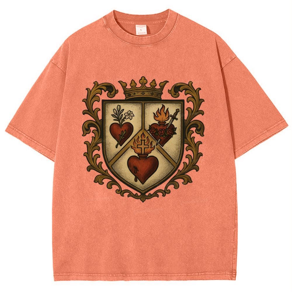Sacred Heart Immaculate Heart of Mary Chaste Heart of Joseph Snowflake Vintage Cotton T-Shirt