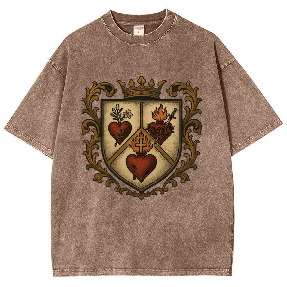 Sacred Heart Immaculate Heart of Mary Chaste Heart of Joseph Snowflake Vintage Cotton T-Shirt