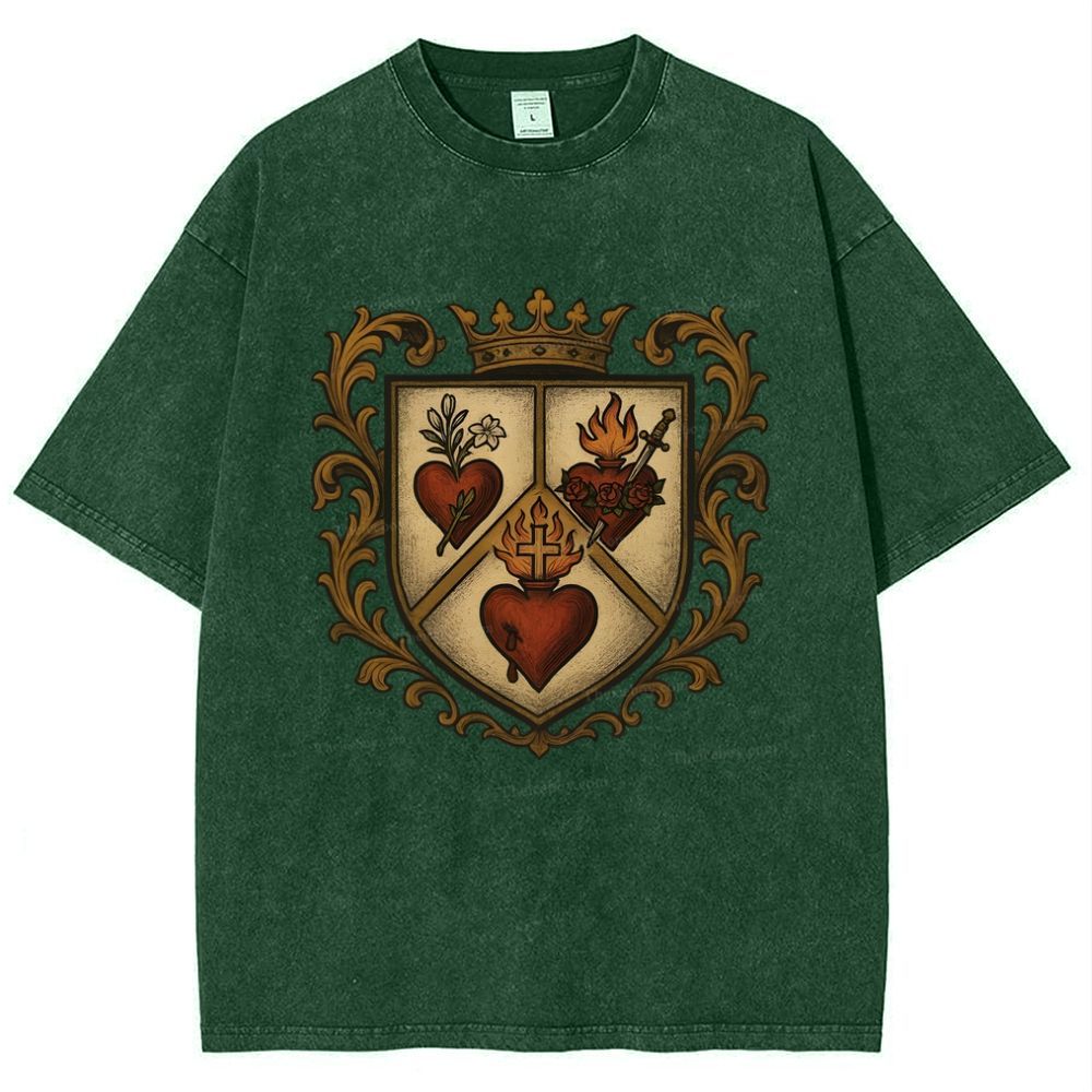 Sacred Heart Immaculate Heart of Mary Chaste Heart of Joseph Snowflake Vintage Cotton T-Shirt