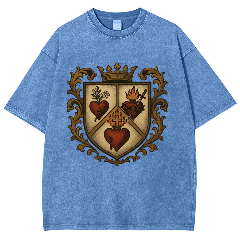 Sacred Heart Immaculate Heart of Mary Chaste Heart of Joseph Snowflake Vintage Cotton T-Shirt