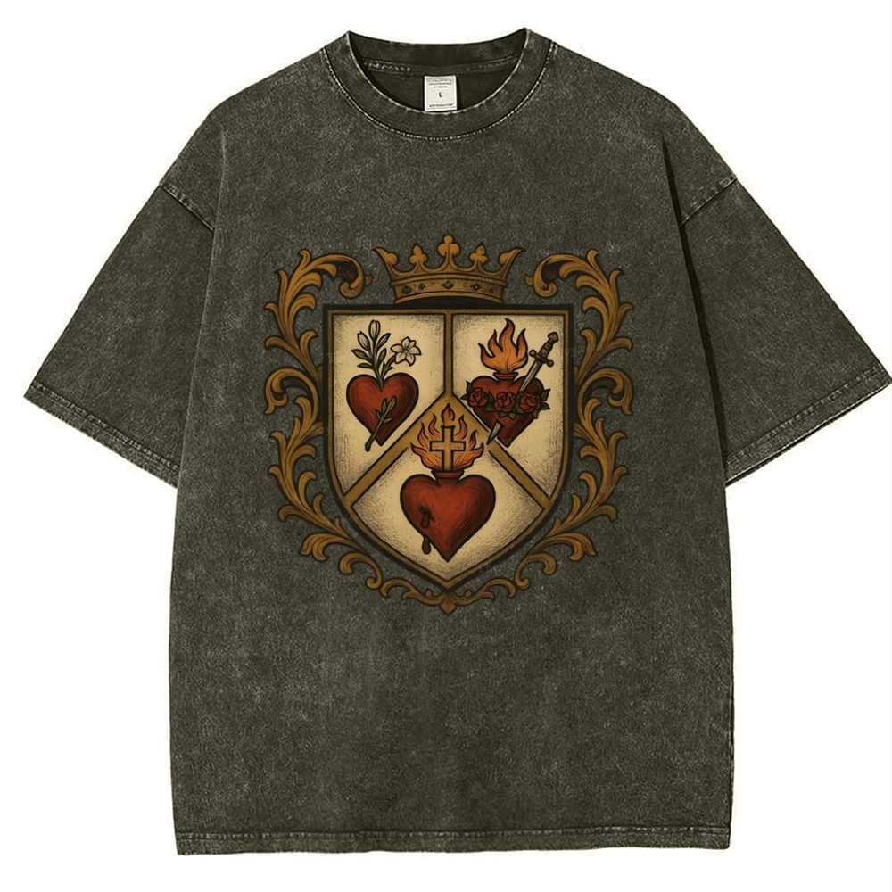 Sacred Heart Immaculate Heart of Mary Chaste Heart of Joseph Snowflake Vintage Cotton T-Shirt