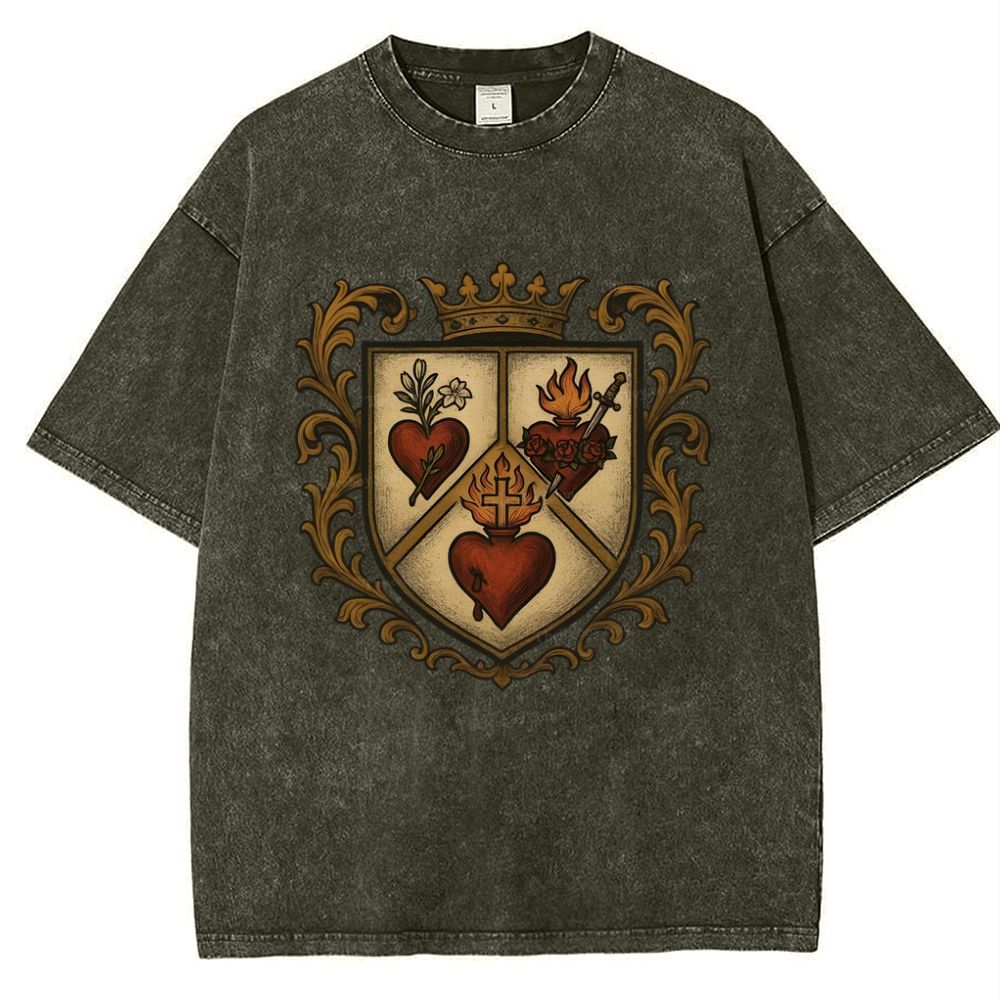 Sacred Heart Immaculate Heart of Mary Chaste Heart of Joseph Snowflake Vintage Cotton T-Shirt