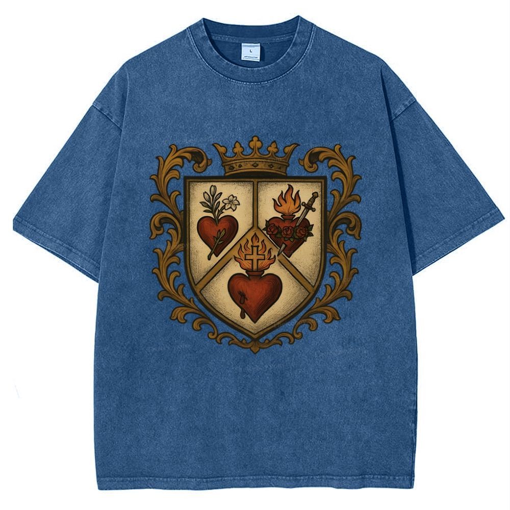 Sacred Heart Immaculate Heart of Mary Chaste Heart of Joseph Snowflake Vintage Cotton T-Shirt