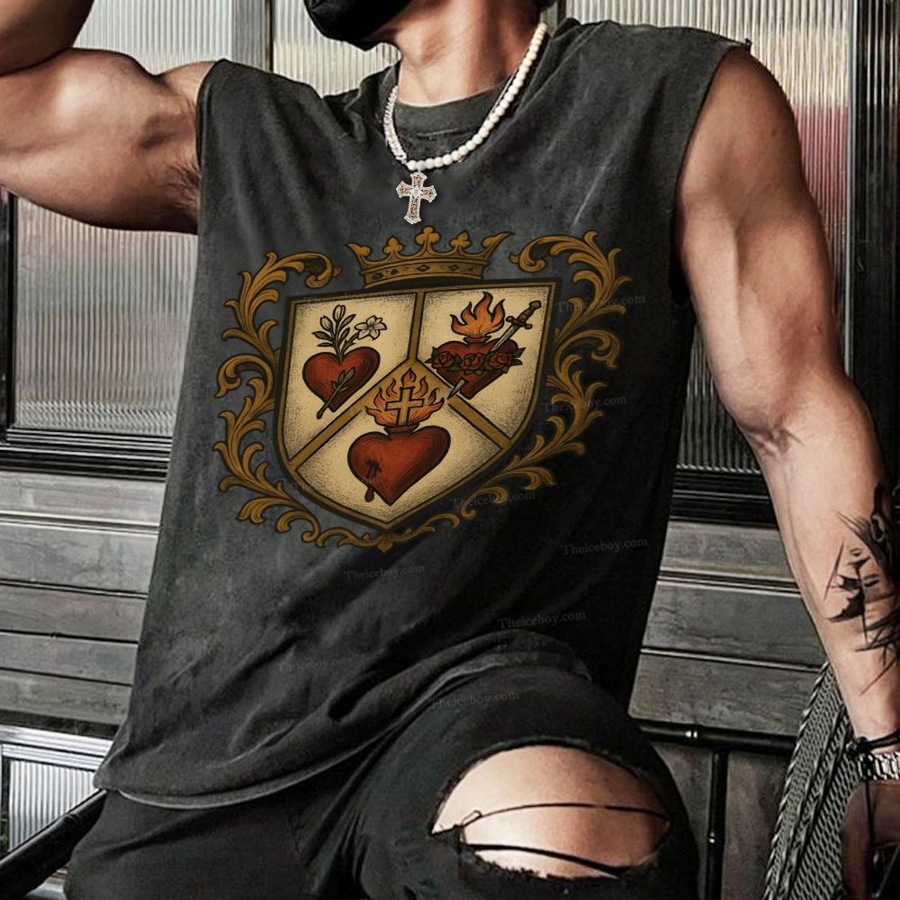 Sacred Heart Immaculate Heart of Mary Chaste Heart of Joseph Christian Snowflake Washed Vest