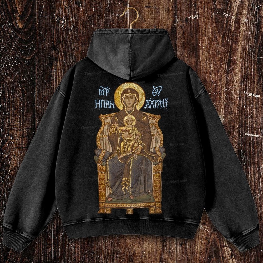 Virgin Mary Christian Washed Hoodie