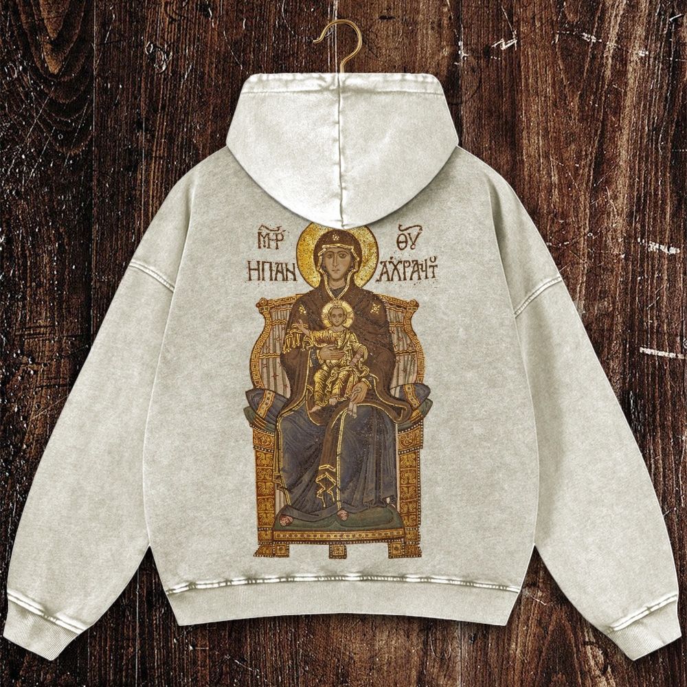 Virgin Mary Christian Washed Hoodie
