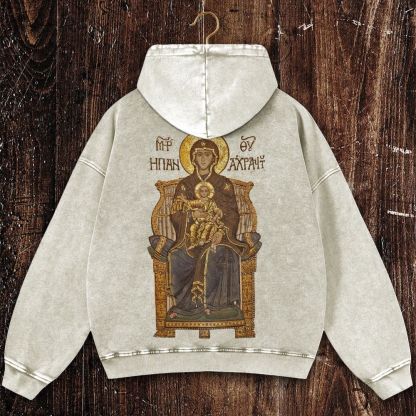 Virgin Mary Christian Washed Hoodie