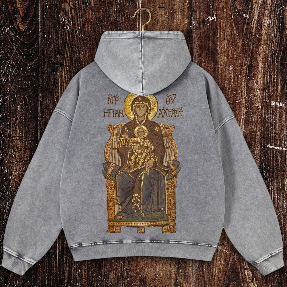 Virgin Mary Christian Washed Hoodie