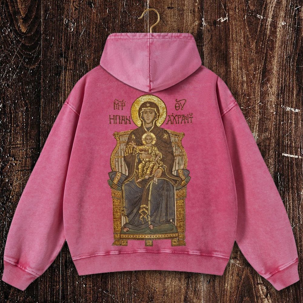 Virgin Mary Christian Washed Hoodie
