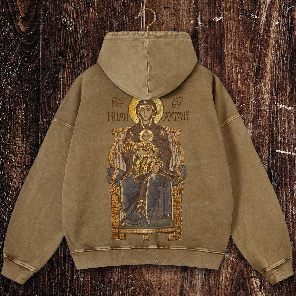 Virgin Mary Christian Washed Hoodie