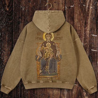 Virgin Mary Christian Washed Hoodie