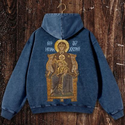 Virgin Mary Christian Washed Hoodie