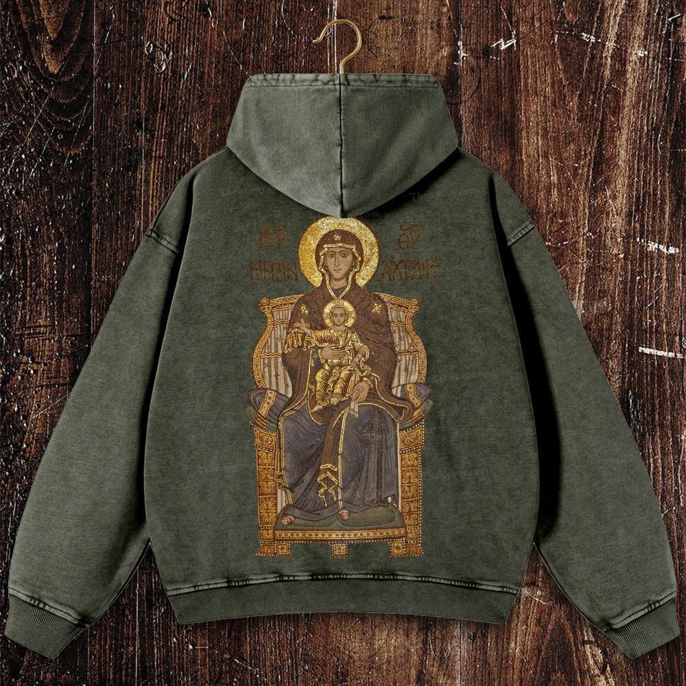Virgin Mary Christian Washed Hoodie