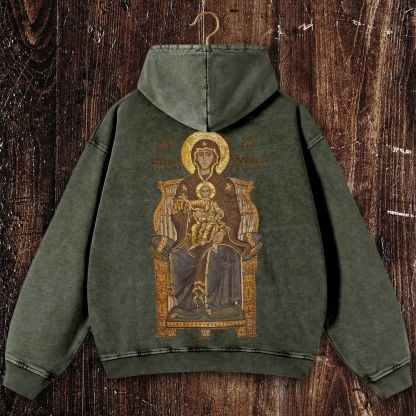 Virgin Mary Christian Washed Hoodie