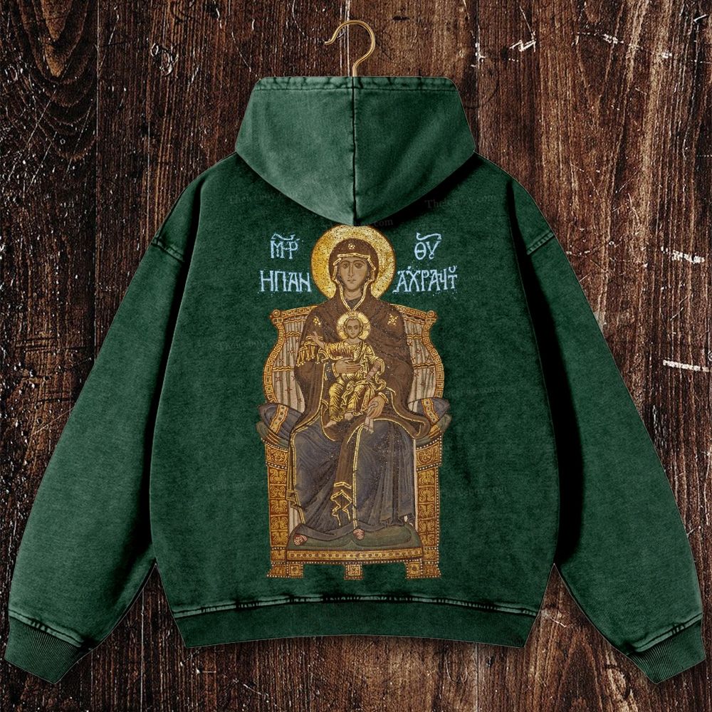 Virgin Mary Christian Washed Hoodie