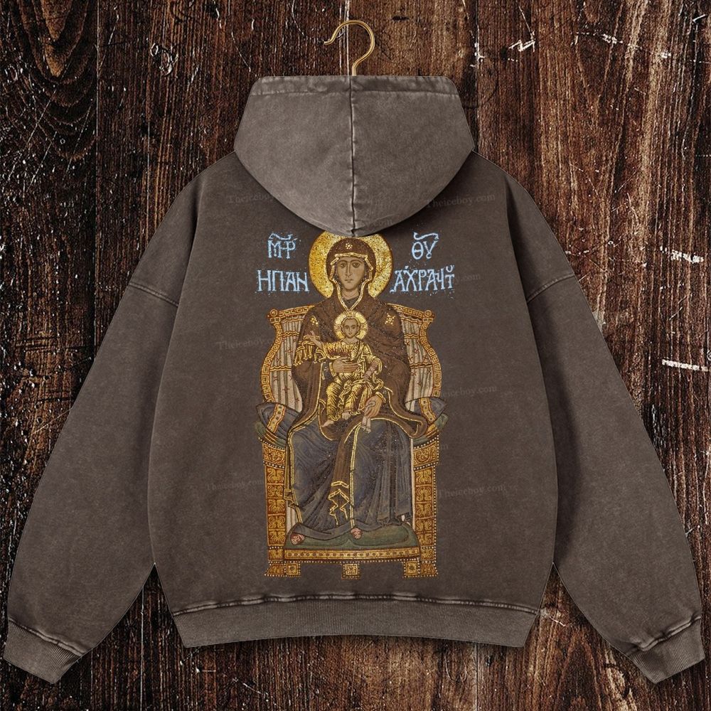 Virgin Mary Christian Washed Hoodie