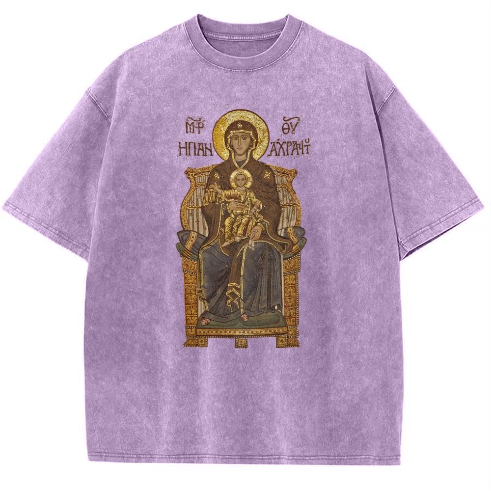 Virgin Mary Snowflake Vintage Cotton T-Shirt