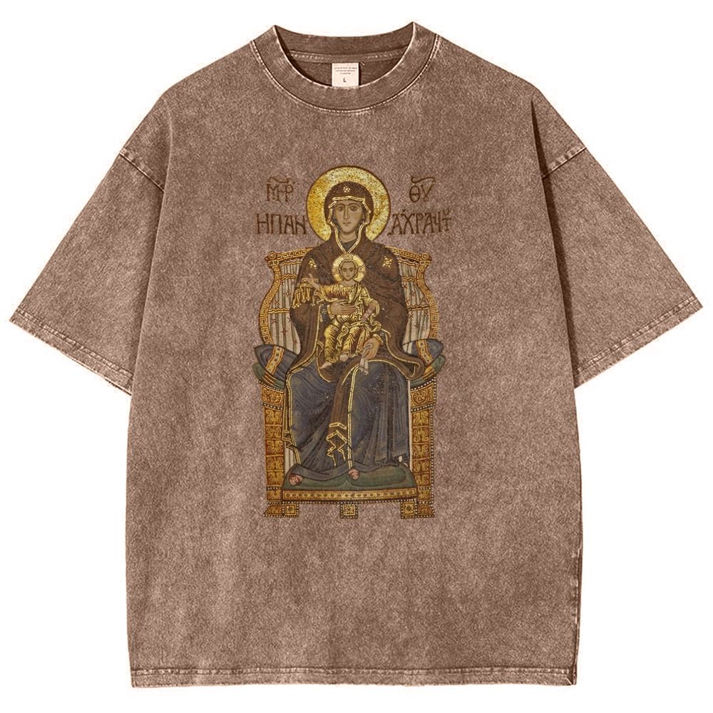 Virgin Mary Snowflake Vintage Cotton T-Shirt