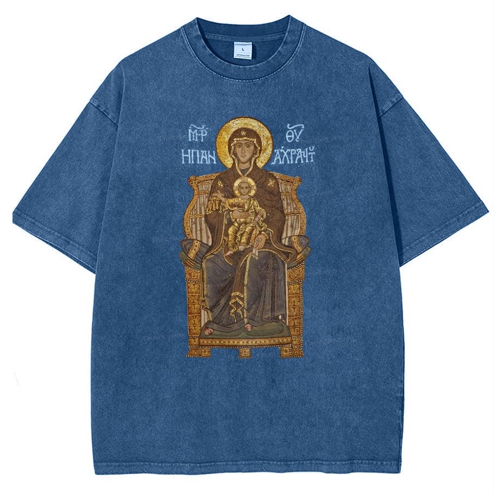Virgin Mary Snowflake Vintage Cotton T-Shirt
