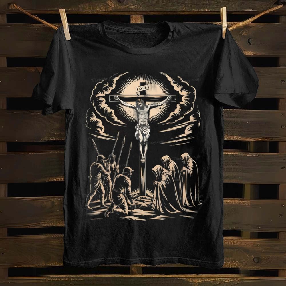 Jesus Crucifixion Scene Vintage Style Cotton T-shirt