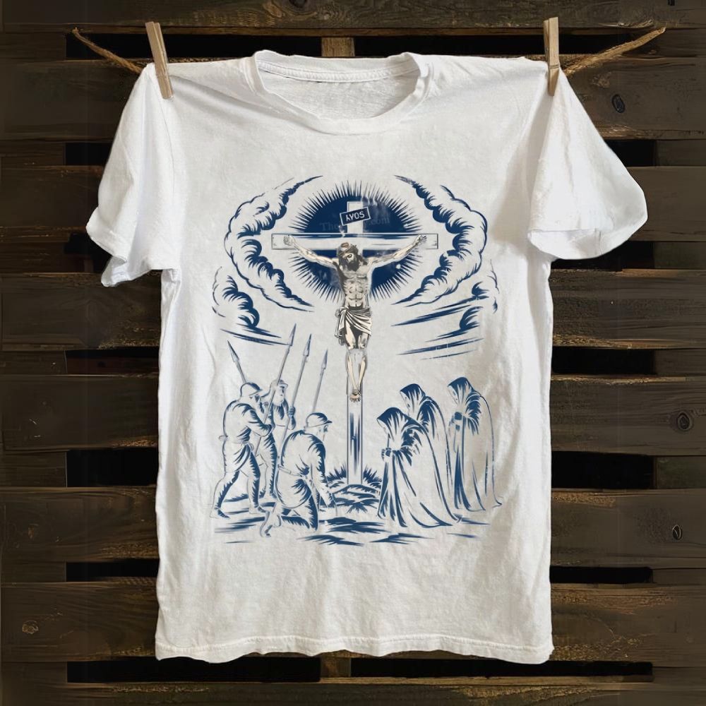 Jesus Crucifixion Scene Vintage Style Cotton T-shirt