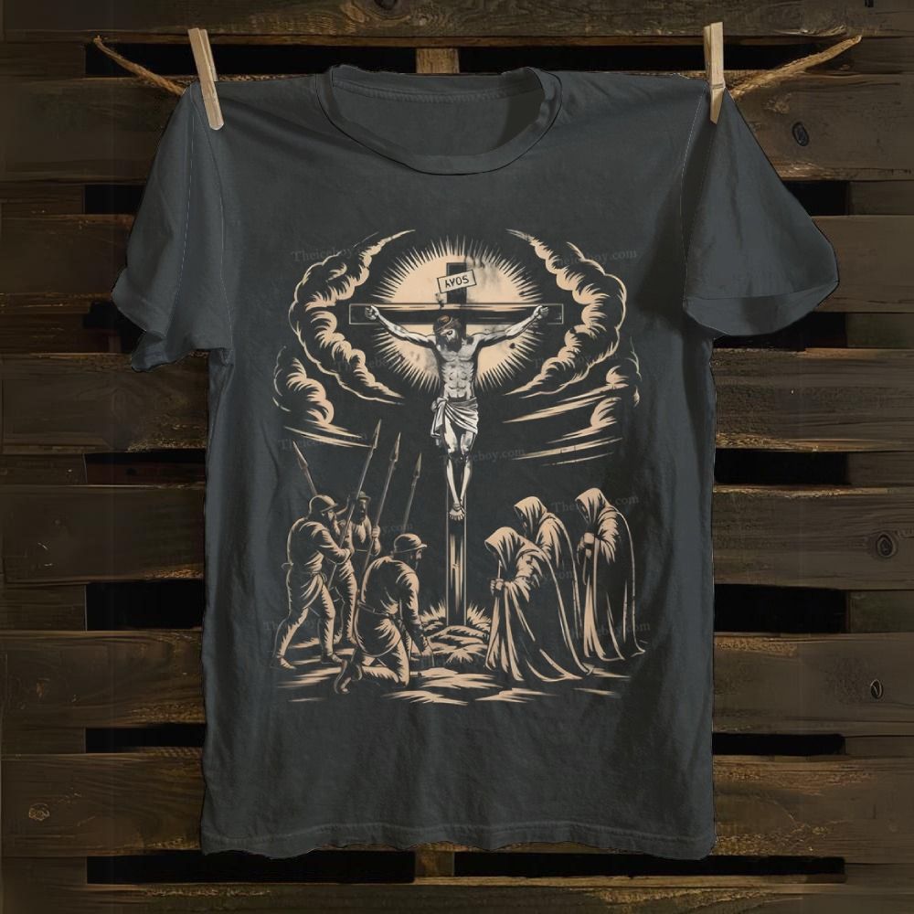 Jesus Crucifixion Scene Vintage Style Cotton T-shirt