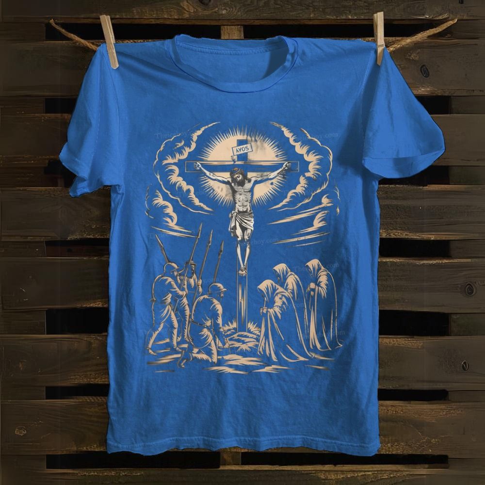 Jesus Crucifixion Scene Vintage Style Cotton T-shirt