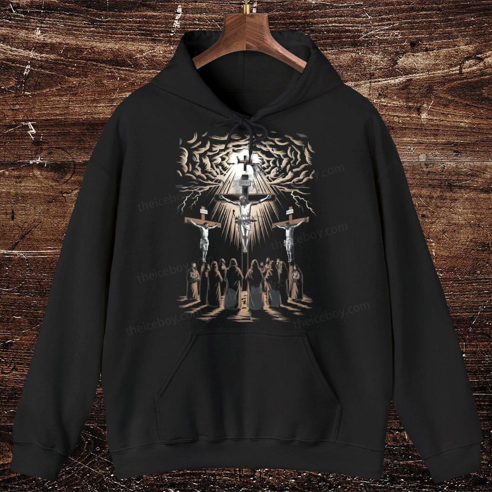 Jesus Crucifixion Scene Vintage Style Graphic Oversized Cotton Hoodies