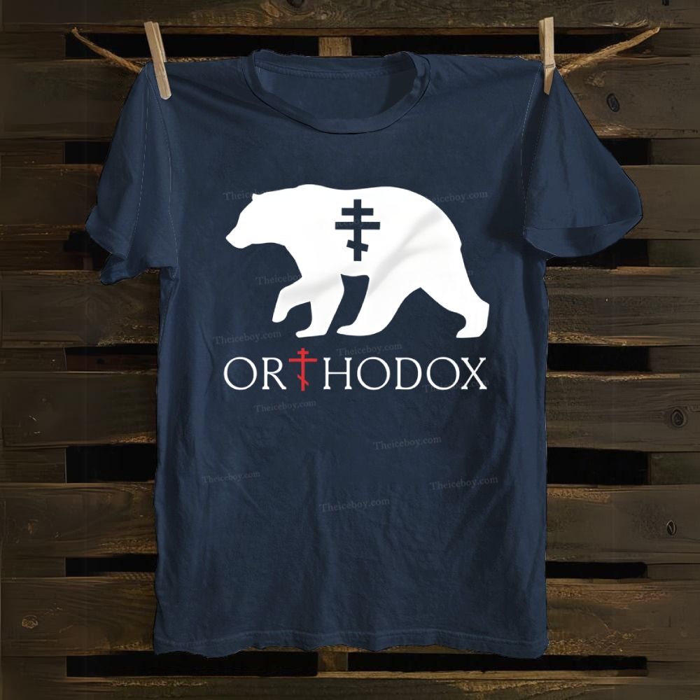 Byzantine Bear Orthodox Cross Cotton T-shirt