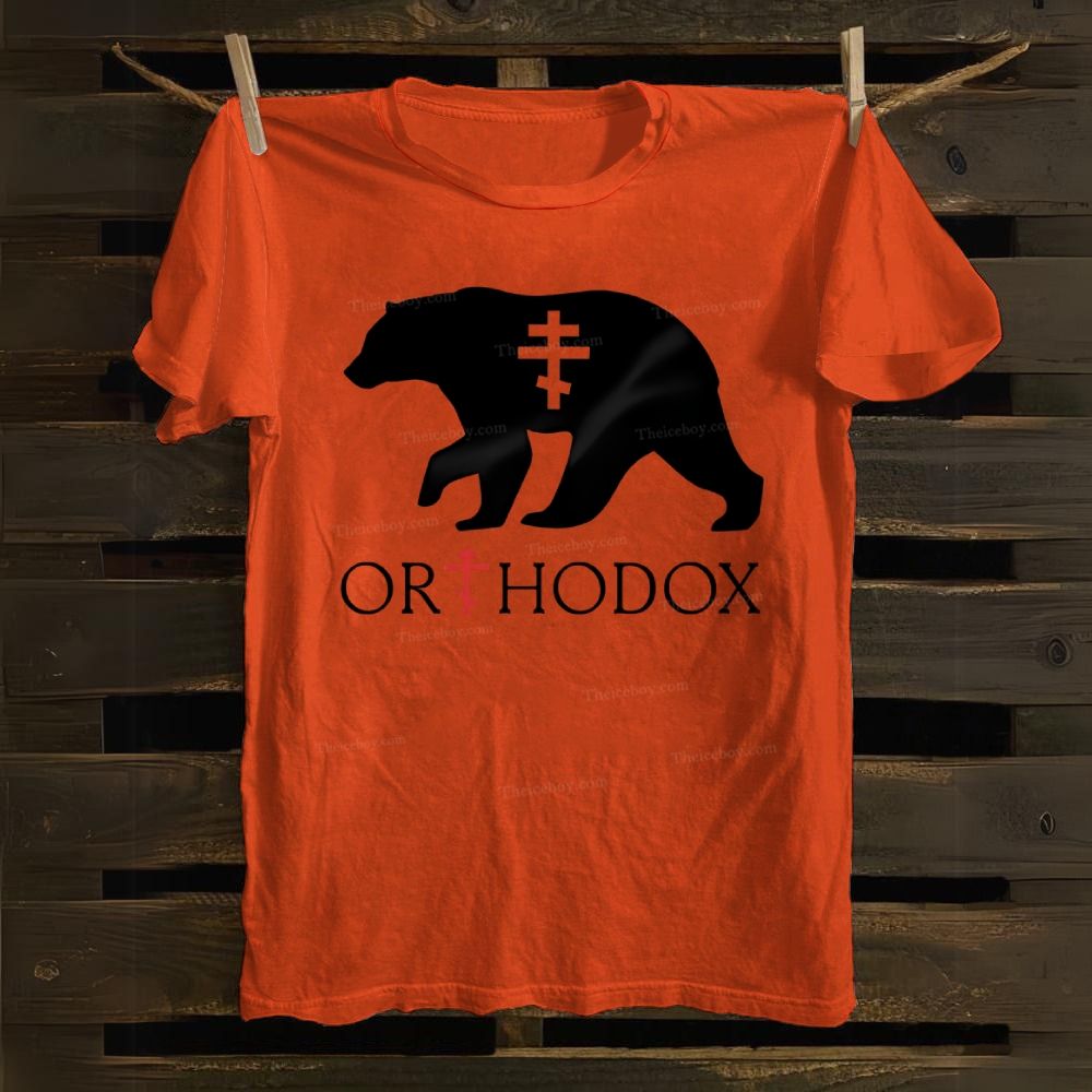 Byzantine Bear Orthodox Cross Cotton T-shirt