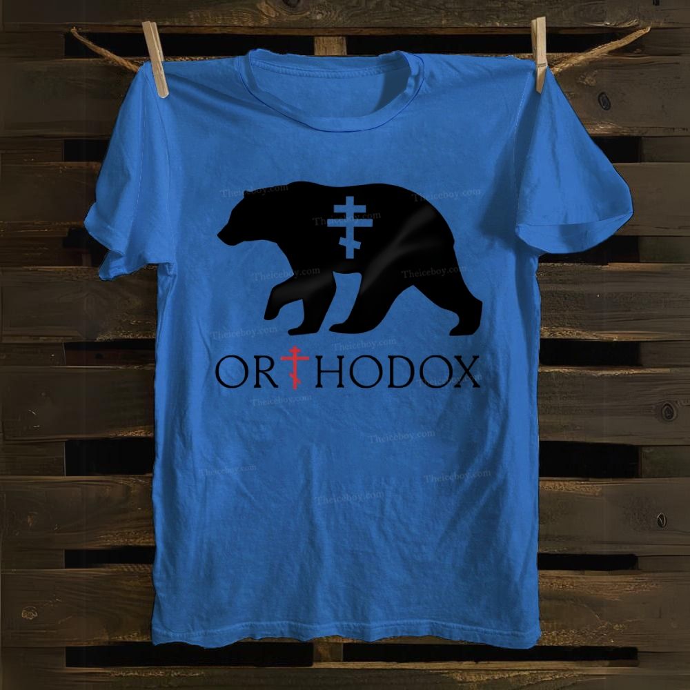 Byzantine Bear Orthodox Cross Cotton T-shirt