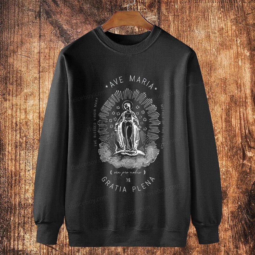Ave Maria Mothe Of The Church Cotton Crewneck Sweatshirt