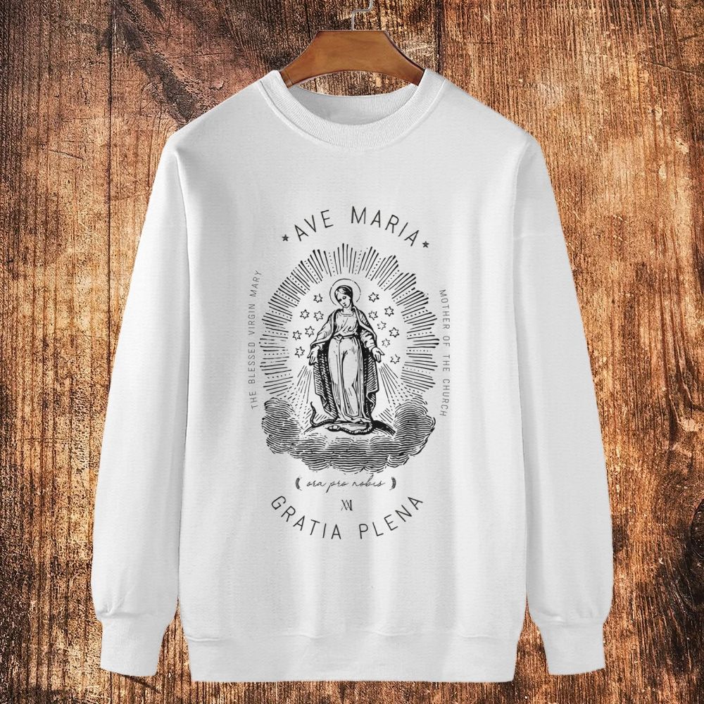 Ave Maria Mothe Of The Church Cotton Crewneck Sweatshirt
