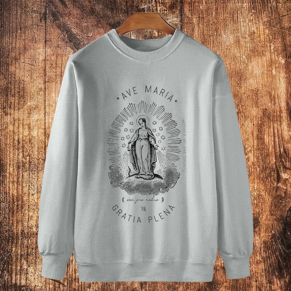 Ave Maria Mothe Of The Church Cotton Crewneck Sweatshirt