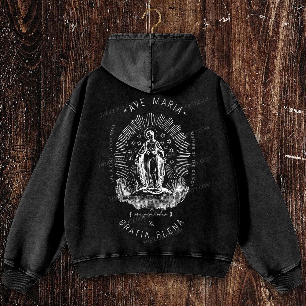 Ave Maria Mothe Of The Church Christian Washed Hoodie