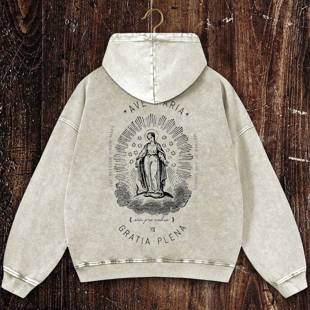 Ave Maria Mothe Of The Church Christian Washed Hoodie