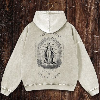 Ave Maria Mothe Of The Church Christian Washed Hoodie