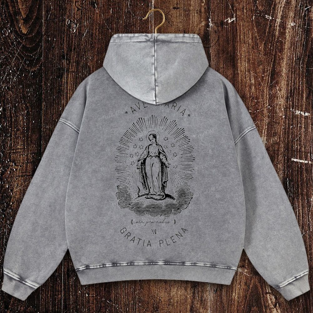 Ave Maria Mothe Of The Church Christian Washed Hoodie