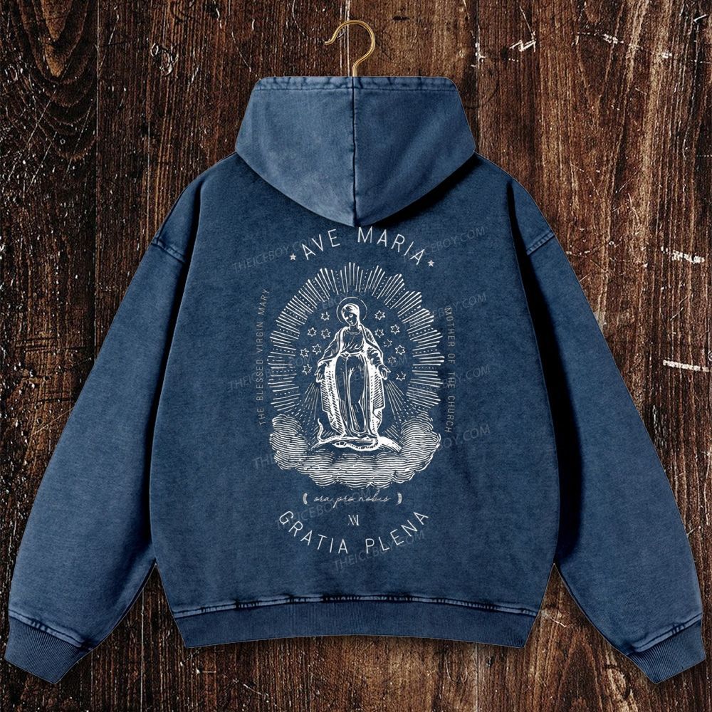 Ave Maria Mothe Of The Church Christian Washed Hoodie