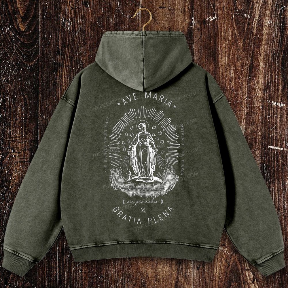 Ave Maria Mothe Of The Church Christian Washed Hoodie