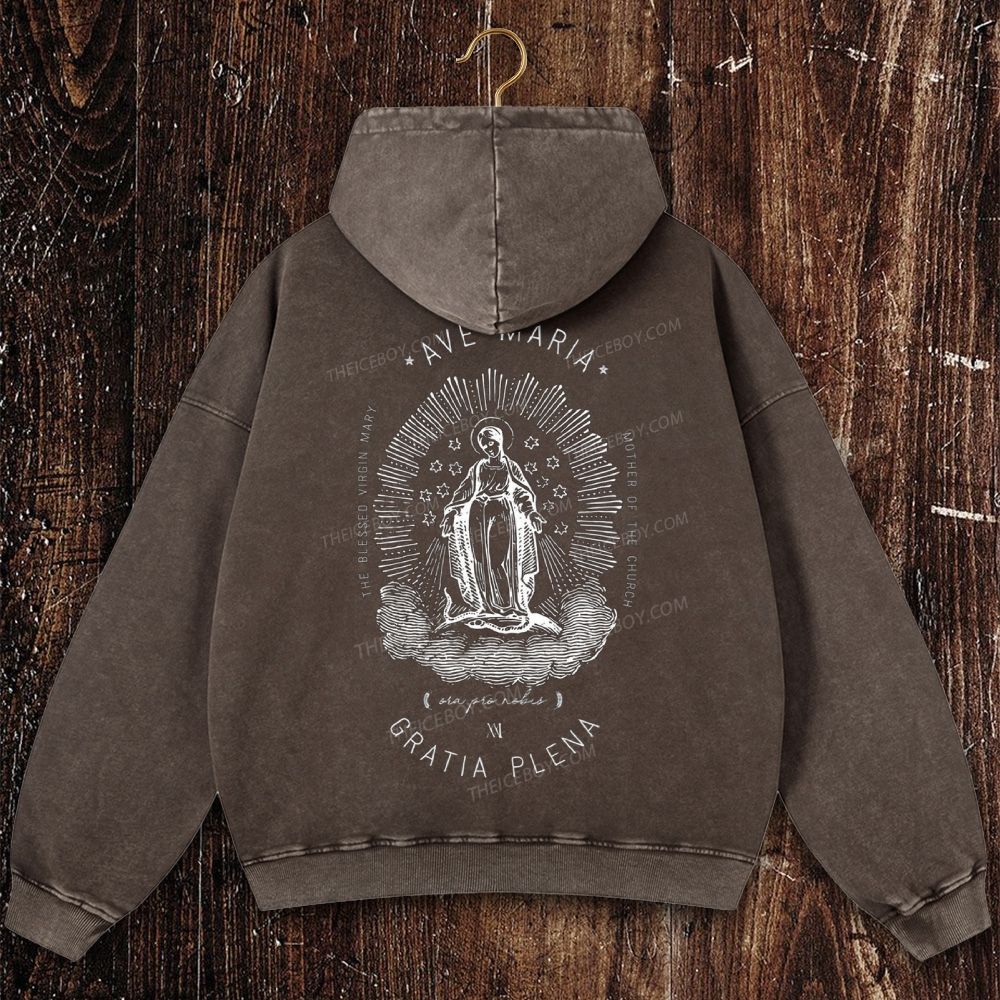 Ave Maria Mothe Of The Church Christian Washed Hoodie