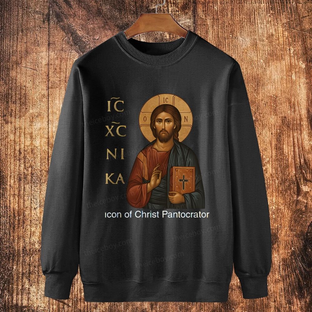 Orthodox Icon of Christ Pantocrator Cotton Crewneck Sweatshirt