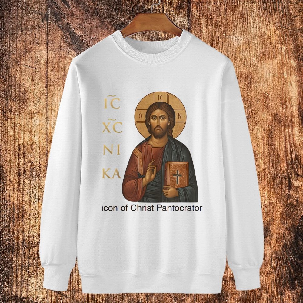 Orthodox Icon of Christ Pantocrator Cotton Crewneck Sweatshirt