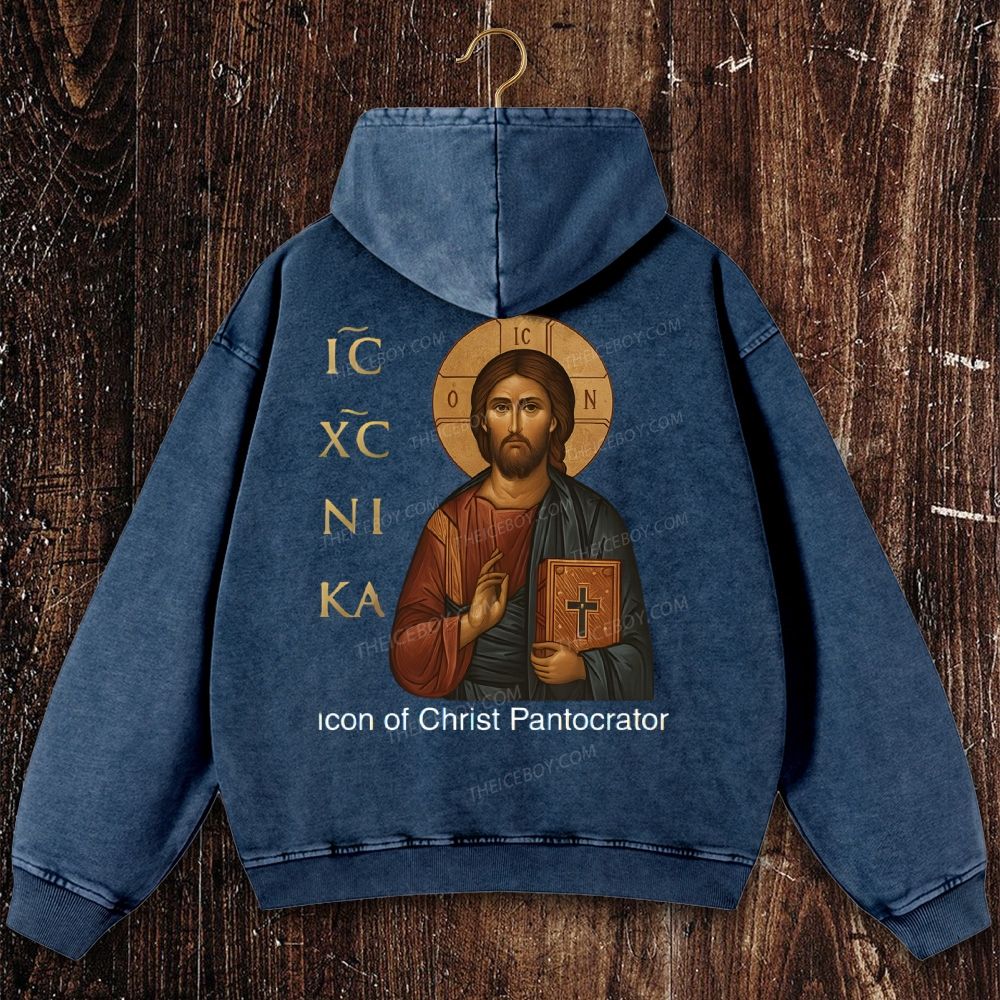 Orthodox Icon of Christ Pantocrator Christian Washed Hoodie