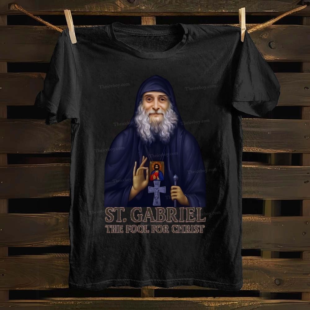 Orthodox Icon Saint Gabriel the Confessor and Fool for Christ Cotton T-shirt
