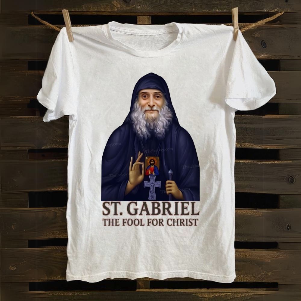 Orthodox Icon Saint Gabriel the Confessor and Fool for Christ Cotton T-shirt