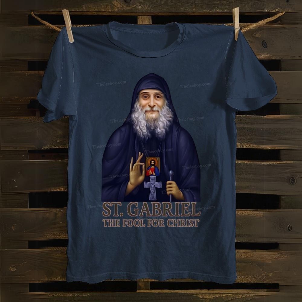 Orthodox Icon Saint Gabriel the Confessor and Fool for Christ Cotton T-shirt